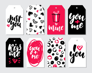 Valentines day gift tag vector set. Coolection of hand drawn pri