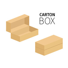 Small opened and closed carton box pack.Vector flat items isolated on white