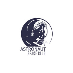 Astronaut space club logo design in retro style with astronaut silhouette. Vector illustration