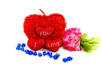 Rotes Liebesherz mit Blauen Dekosteinen