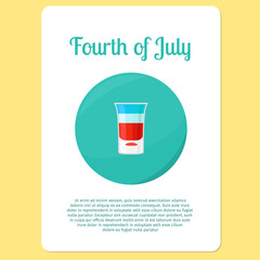 Fourth of July cocktail menu item or sticker. Party drink in circle icon. Vector illustration