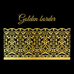 Traditional golden arabic seamless vector border on black background