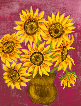 Sunflowers on red