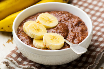 Healthy gooey chocolate banana oatmeal for breakfast