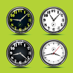 white and black dial watch with numbers and without with different arrows on a green background