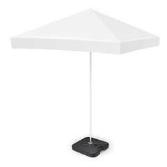 Promotional Square Advertising Outdoor Garden White Umbrella Parasol. Mock Up, Template. Illustration Isolated On White Background. Ready For Your Design. Product Advertising. Vector EPS10 © Denis Semenchenko