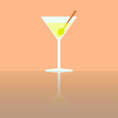 Simple flat glass of martini with olive