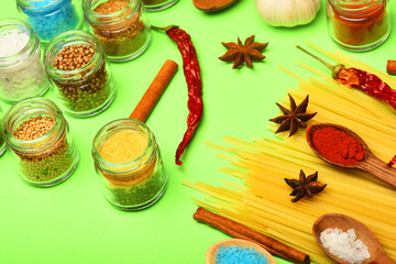 spicy fragrant spices in spoons
