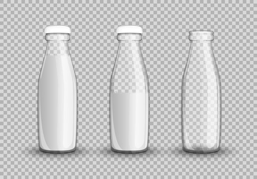 Transparent glass bottle of milk