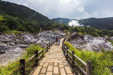 Fototapeta na wymiar Unzen Hot Spring & Unzen Hell landscape in Nagasaki, Kyushu.