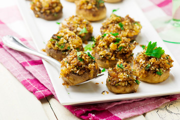 PANKO AND HERB STUFFED MUSHROOMS.