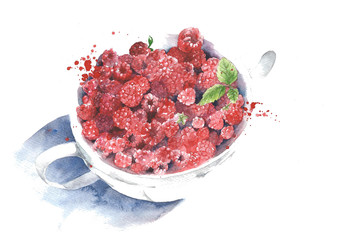 Raspberries watercolor illustration isolated on white background