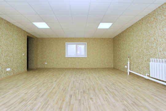 Interior Empty Office Light Room With Green Wallpaper Unfurnished In A New Building