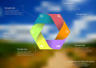 Illustration infographic template with color hexagon divided to six parts