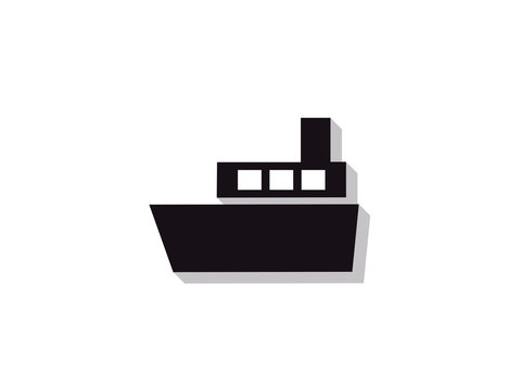 Vector black ship icon with long shadow. Flat design style