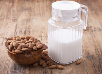 Almond milk in a glass jar