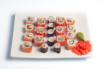 Sushi plate on white background