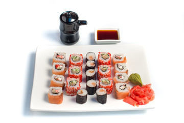 Sushi plate on white background