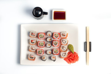 Sushi plate on white background