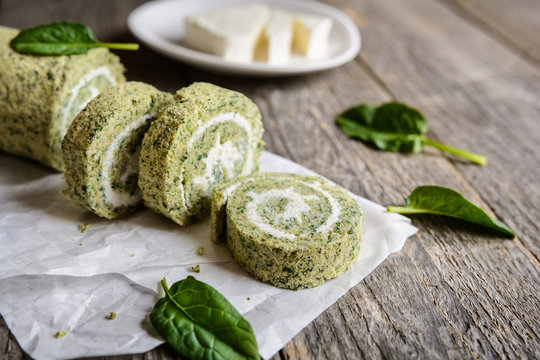 Savory Spinach Roulade Stuffed With Feta Cheese