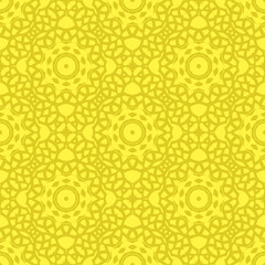 Yellow Ornamental Seamless Line Pattern. Endless Texture. Oriental Geometric Ornament