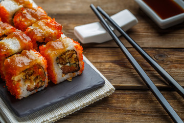 Delicious fresh rolls closeup