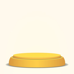 Empty Vector Podium. Yellow 3D Stage. Realistic Platform. Round Pedestal Concept.