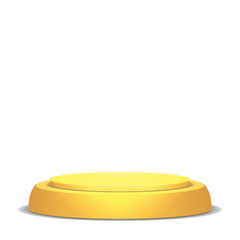 Empty Vector Podium. Isolated On White Background. Yellow 3D Stage. Realistic Platform. Round Pedestal Concept.
