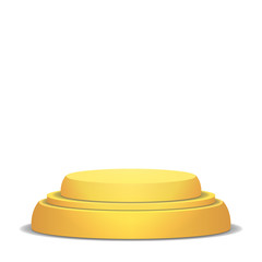 Empty Vector Podium. Isolated On White Background. Yellow 3D Stage. Realistic Platform. Round Pedestal Concept.