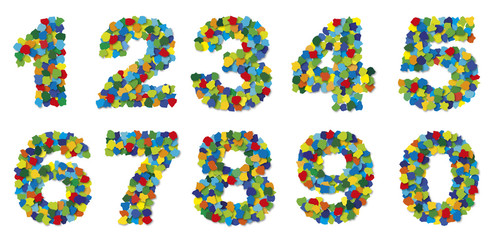 Ziffern aus bunten Papierschnipseln