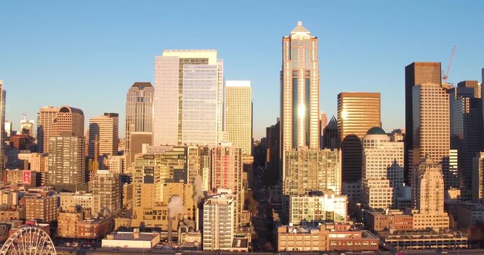 Seattle Skyline Sunset Aerial