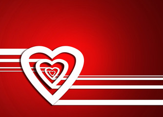 Corazón, líneas, fondo rojo iluminado, San Valentín