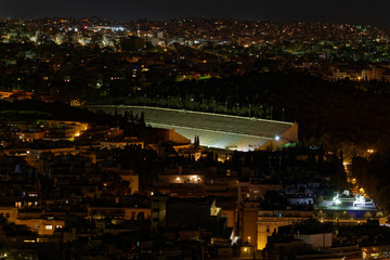 Fototapeta premium Athens Greece, night view of the renovated ancient stadium 