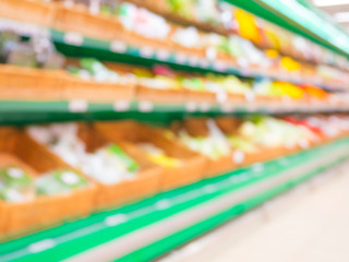 Blurred colorful supermarket products on shelves
