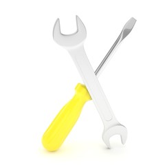3D Illustration Wrench and screwdriver, service concept