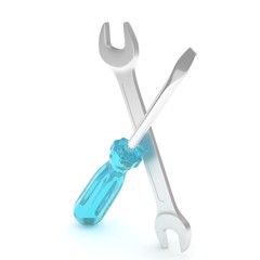 3D Illustration Wrench and screwdriver, service concept
