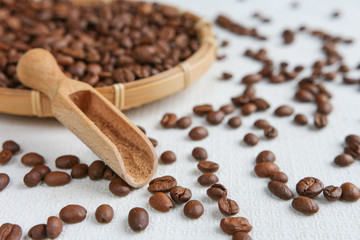 Coffee grains close-up in a rustic style