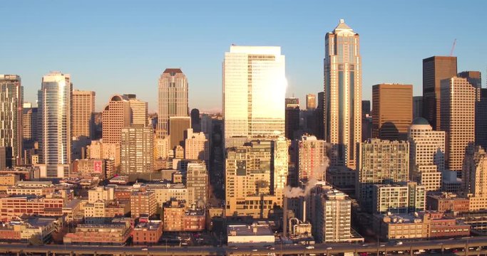 Seattle Skyline at Sunset Aerial