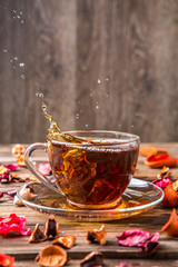 Tea in mug on table