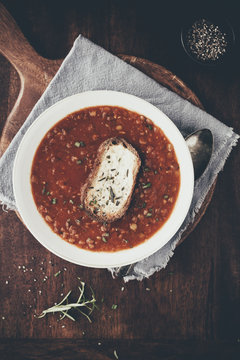 Spanish lentil soup with manchego toast