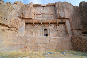 Tomb of Artaxerxes II in Persepolis  - ceremonial capital of the Achaemenid Empire in Iran
 - obrazy, fototapety, plakaty