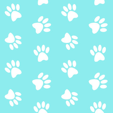 white footprints paw on a blue background step trace pattern sea