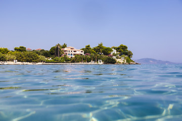 view from the sea to the island of Zakynthos, Greece