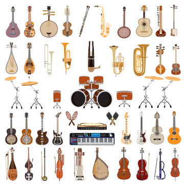 Vector set of musical instruments isolated on white background