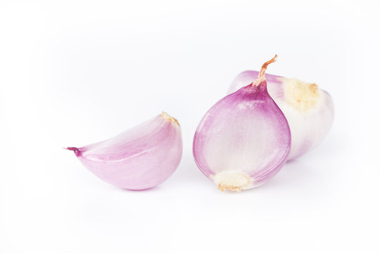 Closeup of Shallots on white background