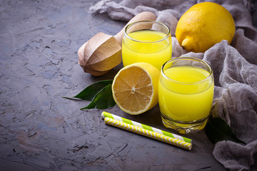 Italian liqueur limoncello with lemons