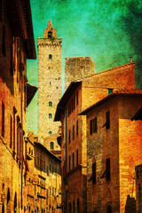 Plakat vintage style picture of San Gimignano