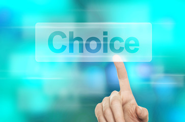 WWW Сhoice Concept. Male Hand Pressing Search Button in Virtual