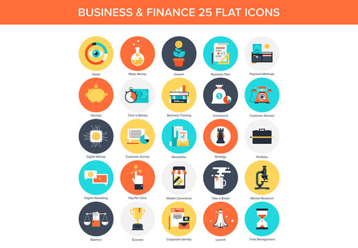 25 Circular Business and Finance Icons 1