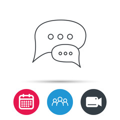 Chat icon. Comment message sign. Dialog speech bubble symbol. Group of people, video cam and calendar icons. Vector
